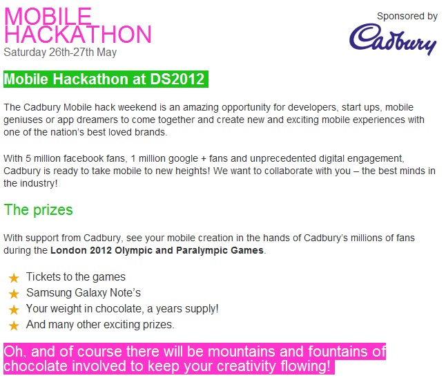 Cadbury Mobile Hackday website
